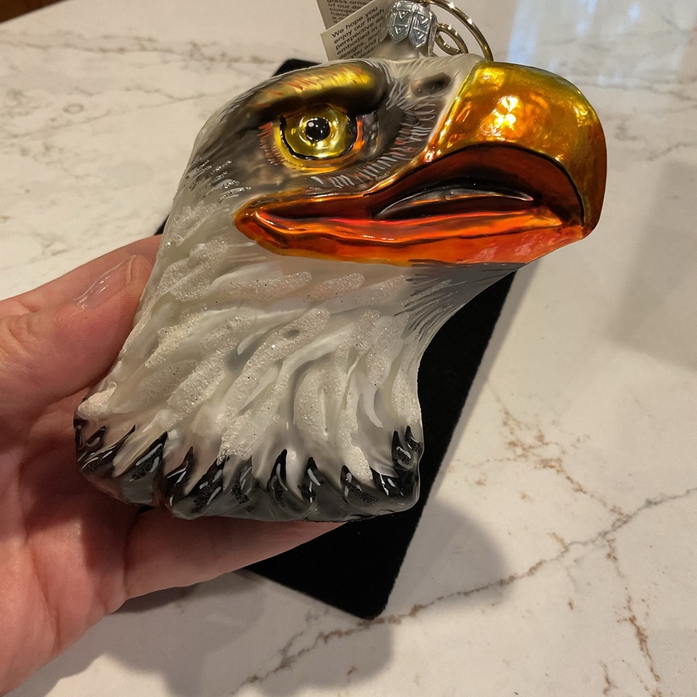 SLAVIC Treasurers Eagle Head Glass Ornament